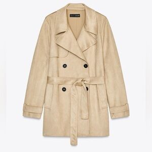 NWT Zara Faux Suede Tan Trench Coat with Belt